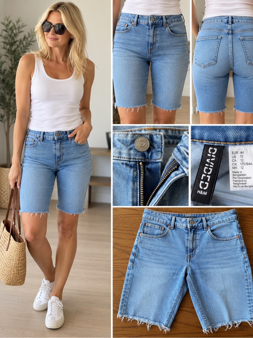 H&M Divided Size 12 Light Wash Skinny Bermuda Denim Shorts